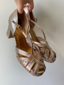Sandália Luana Plataforma 35 - Pelica Prata Velha - Salto 6cm