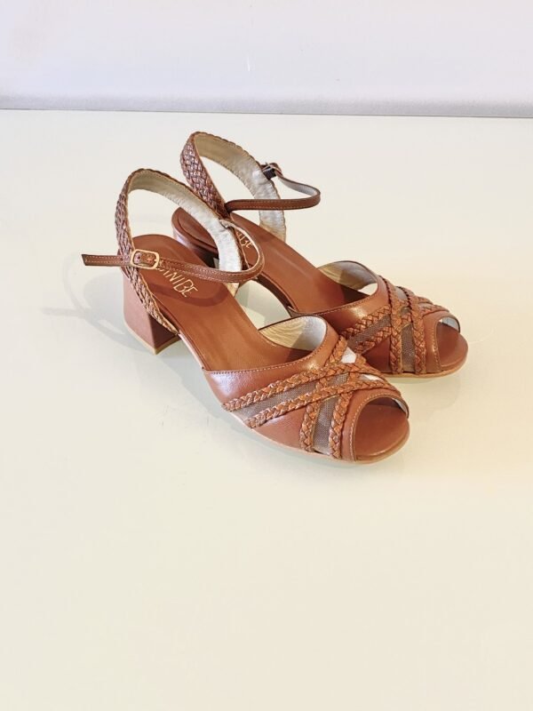 Sandália Trança Rapunzel 39 - Pelica Marrom Telha - Salto 5cm - Imagem 3