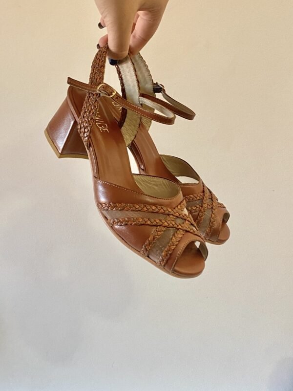 Sandália Trança Rapunzel 39 - Pelica Marrom Telha - Salto 5cm - Imagem 5