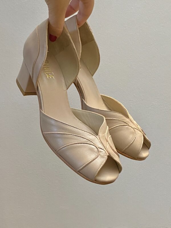 Sapato Paula 34 - Cor Bege Rose - Pelica - Salto 4cm