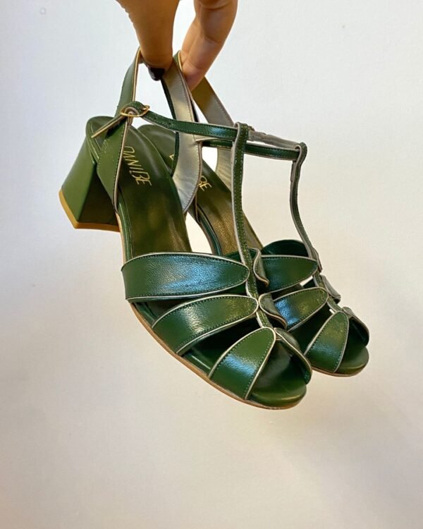 Sandália Folha 38 - Pelica Verde Prada - Salto 5cm