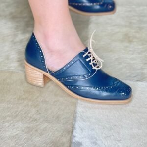 Oxford Francês Saia e Blusa 37 - Cor Azul Marinho - Salto 4cm
