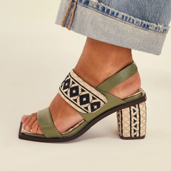Sandália Zuri 38 - Ráfia Natural e Verde - Salto 6cm
