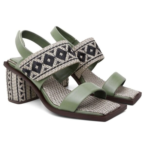 Sandália Zuri 38 - Ráfia Natural e Verde - Salto 6cm - Imagem 5