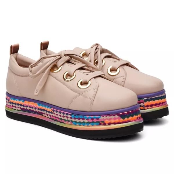 Tênis Letícia 37 - Cor Bege Nude Colors - Plataforma 4cm