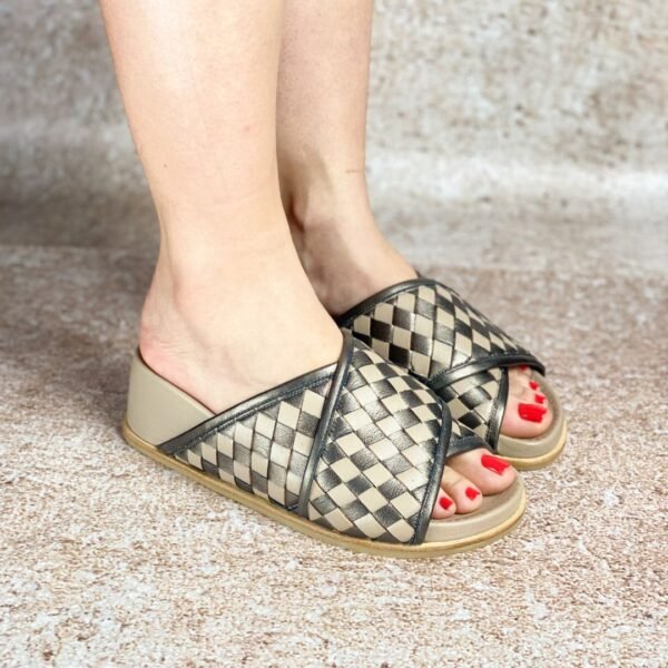 Sandália Birken Anabela Tresse 35 - Cor Chumbo e Nude - Salto 3,5cm
